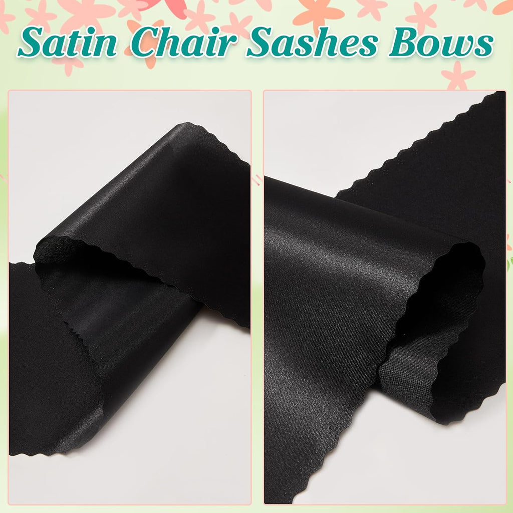 Skiennix Black Satin Chair Sashes - Upgraded 7" x 108" Bows for Weddings & Events | 50 Pack