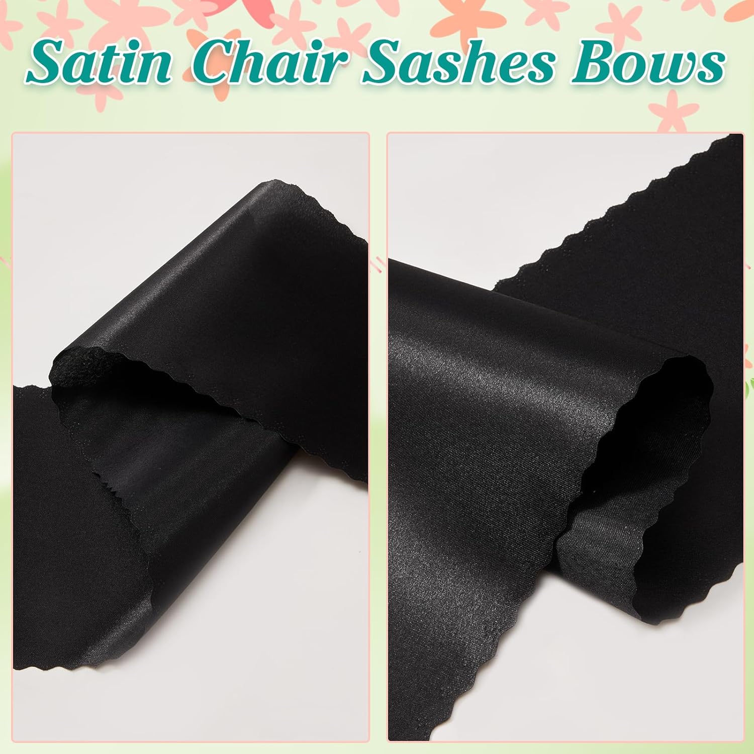 Skiennix Black Satin Chair Sashes - Upgraded 7" x 108" Bows for Weddings & Events | 50 Pack