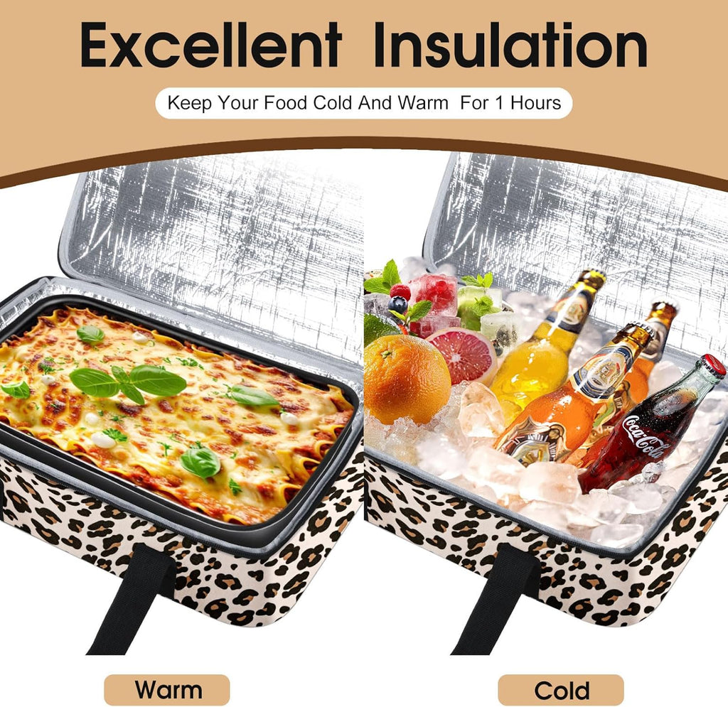 Skiennix Insulated Casserole Carrier - Portable Hot/Cold Food Tote for Potluck Parties | Fits 9" x 13" Dish - Leopard