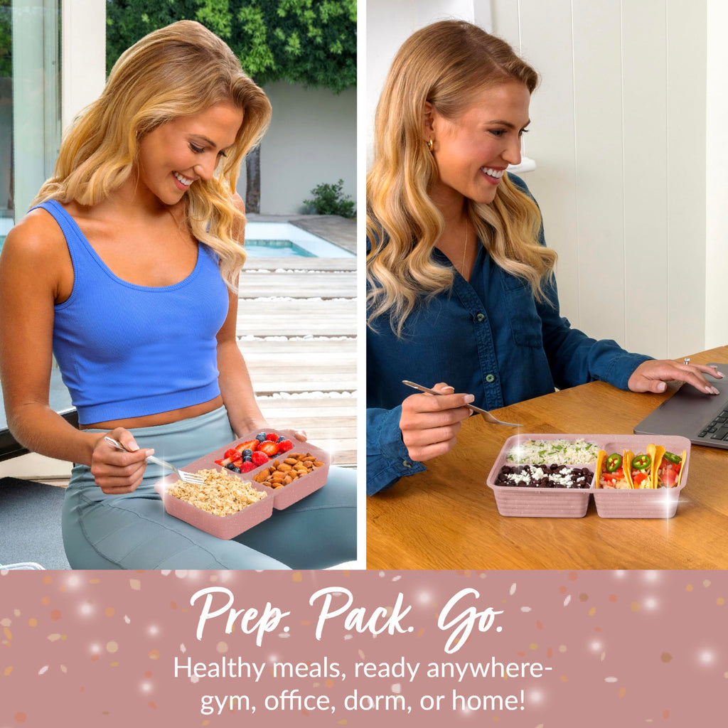 Bentgo Prep - 20-Piece 3-Compartment Reusable Meal Prep Containers with Lids, PFAS & BPA Free Materials, Durable, Microwave, Freezer, & Dishwasher Safe To Go Food Storage (Rosette Glitter)