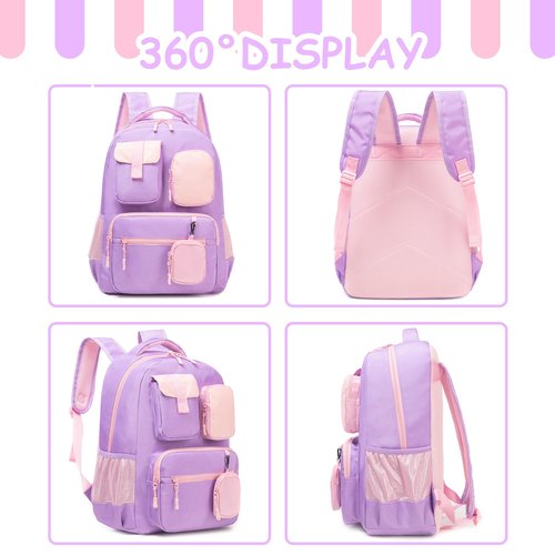 ZBAOGTW Girls Backpack with Lunch Box Backpacks for Girls 8-10 Backpack for School Purple Bookbag for School Kids Elementary Kids Backpack for School Backpack Travel Bag