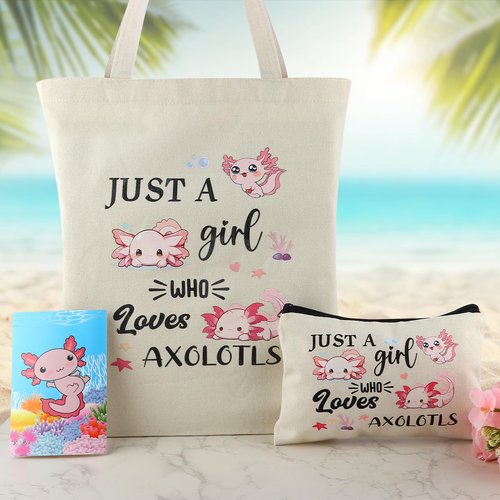 Best Axolotl Gifts for Women Girl Funny Gifts for Axolotl Lovers Including Glass Cup Makeup Bag Canvas Tote Bag Socks Notepad Earring Brecelet for Birthday Christmas Mothers Day