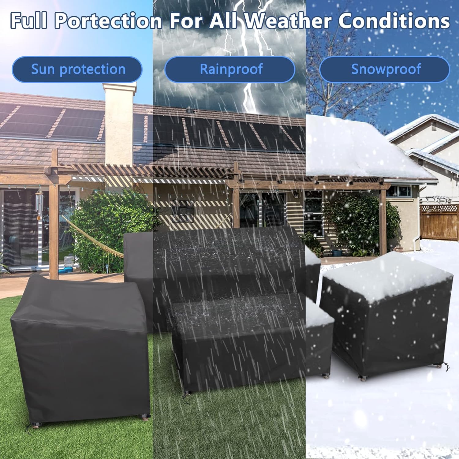 STARTWO Heavy Duty Waterproof Patio Furniture Covers - 4 Piece Set for Rattan Wicker, Black