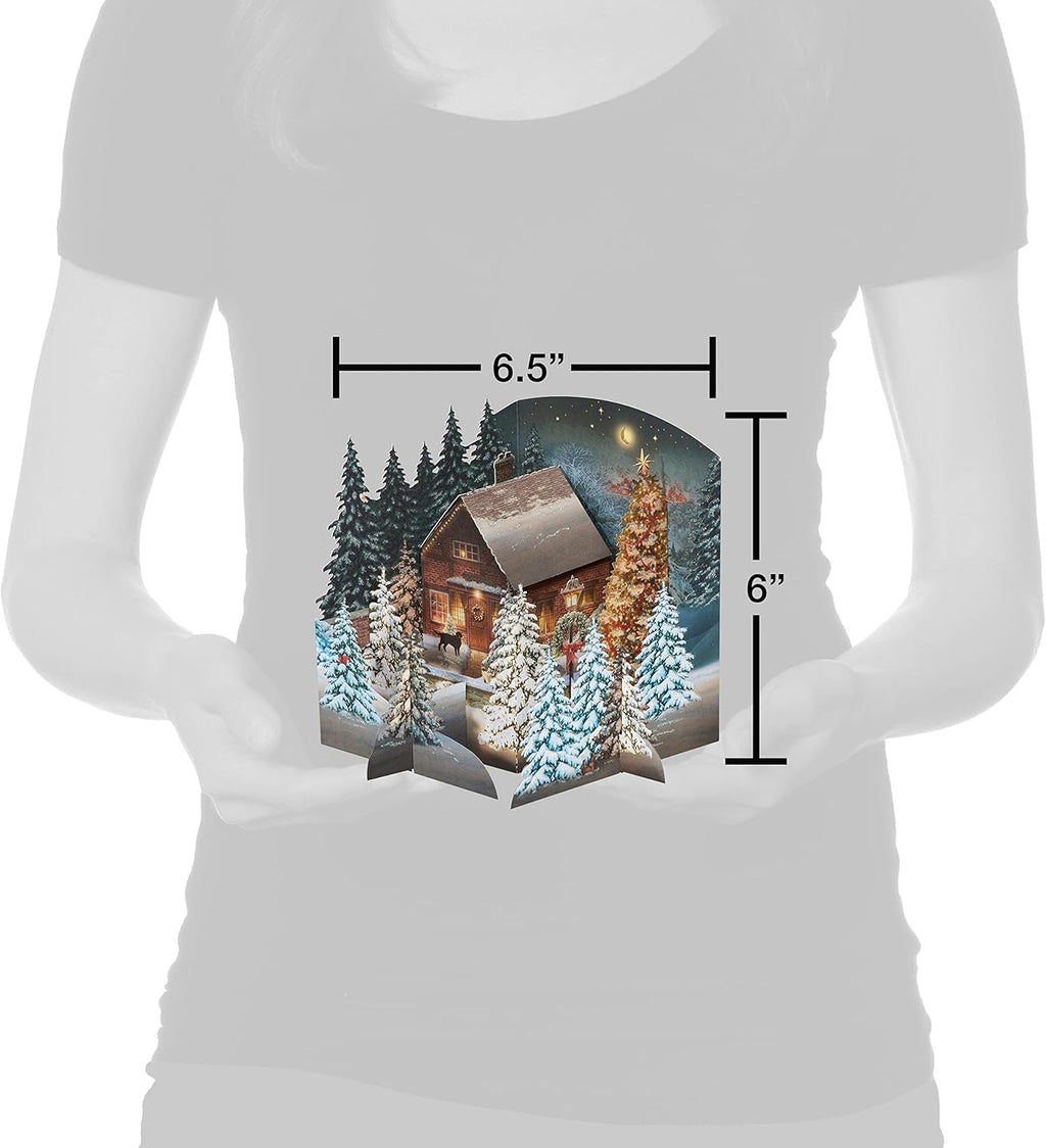 American Greetings 3D Holiday Card - Magic Moments Rustic Cottage in Winter Pine Forest