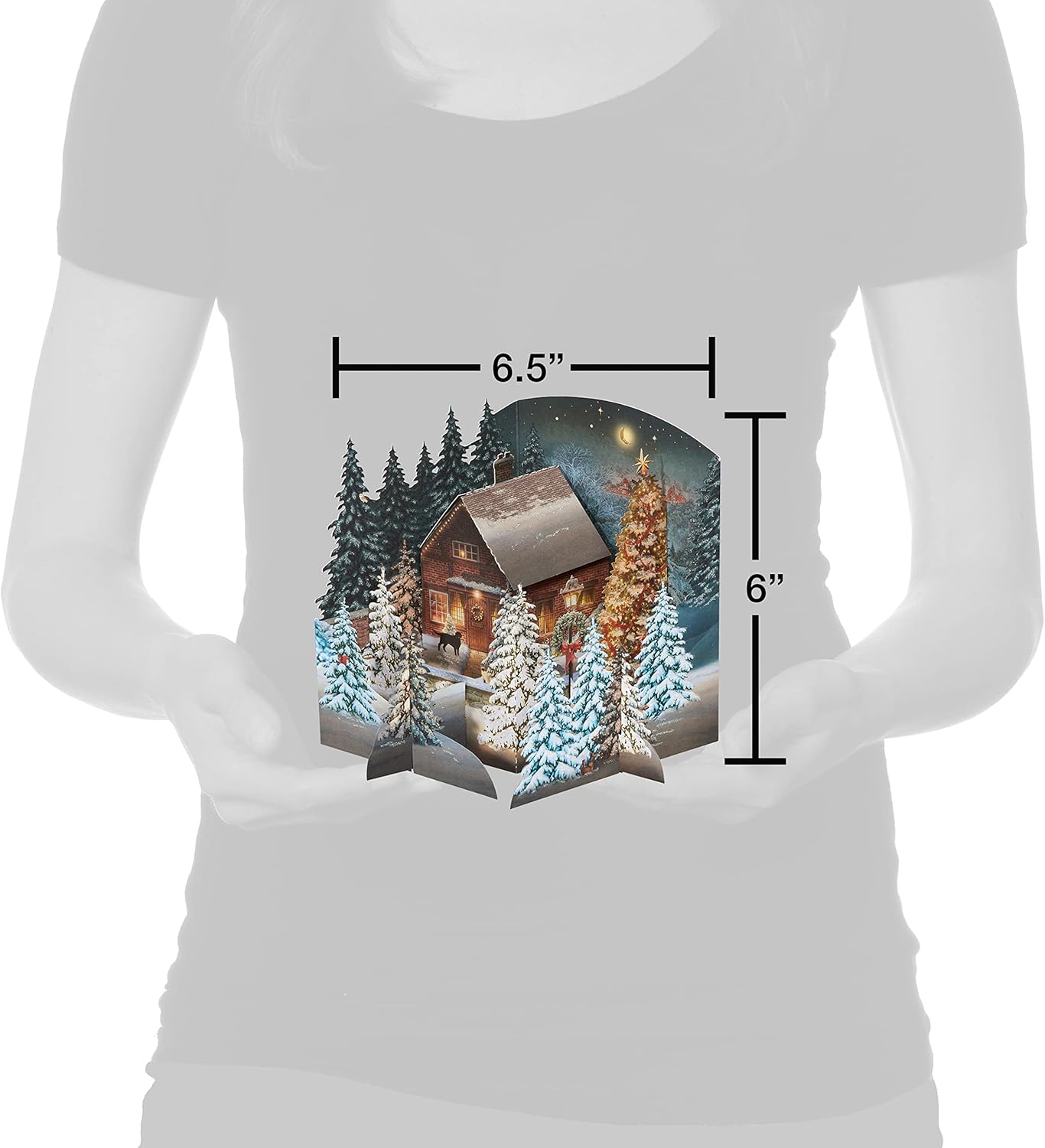 American Greetings 3D Holiday Card - Magic Moments Rustic Cottage in Winter Pine Forest