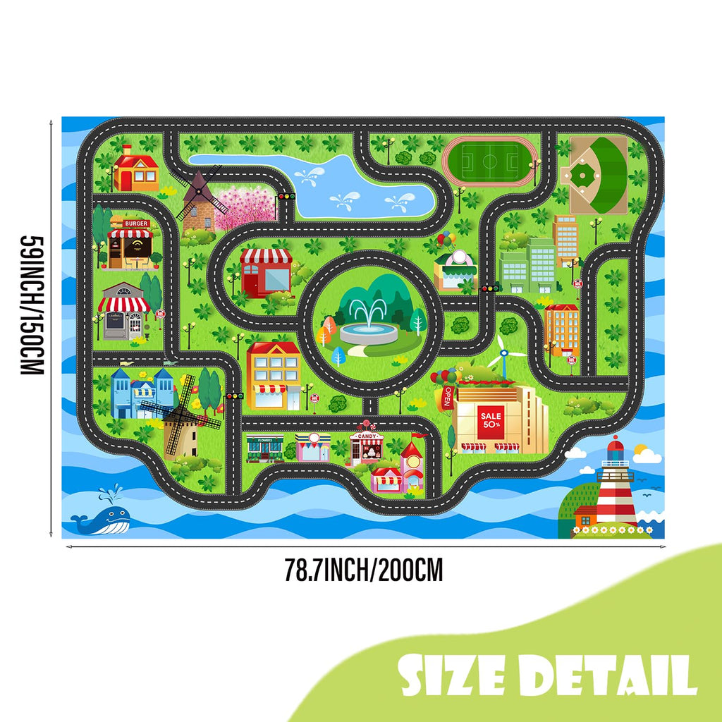 nanshiba Car Rug,Kids Play Rug with Roads,Playroom Toy Car Rug, Car Track Rug City Map for Bedroom Classroom - (78.7X59 Inches)