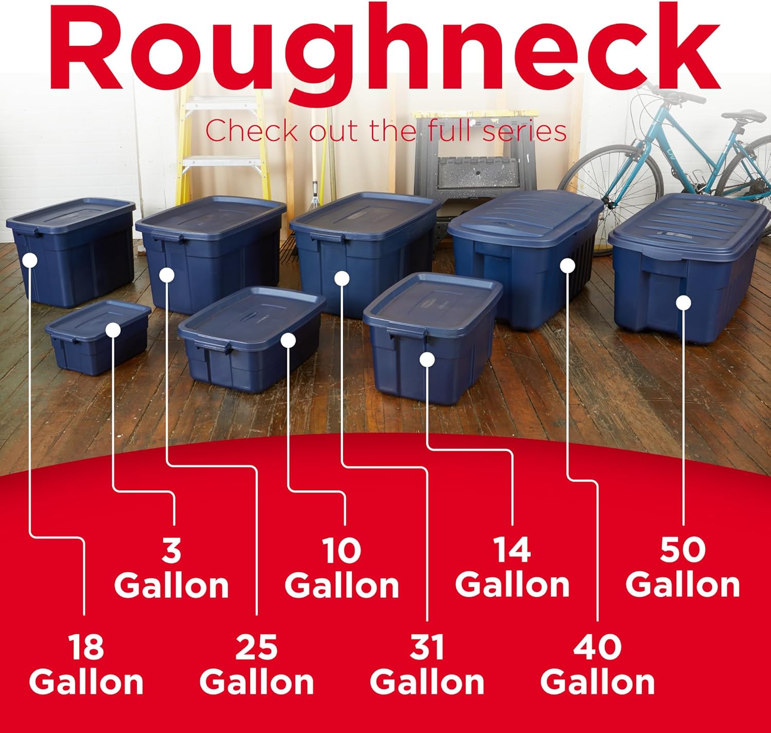 Rubbermaid Roughneck Tote - Durable Dark Indigo Metallic Storage Bins with Lids & Handles | Pack of 10