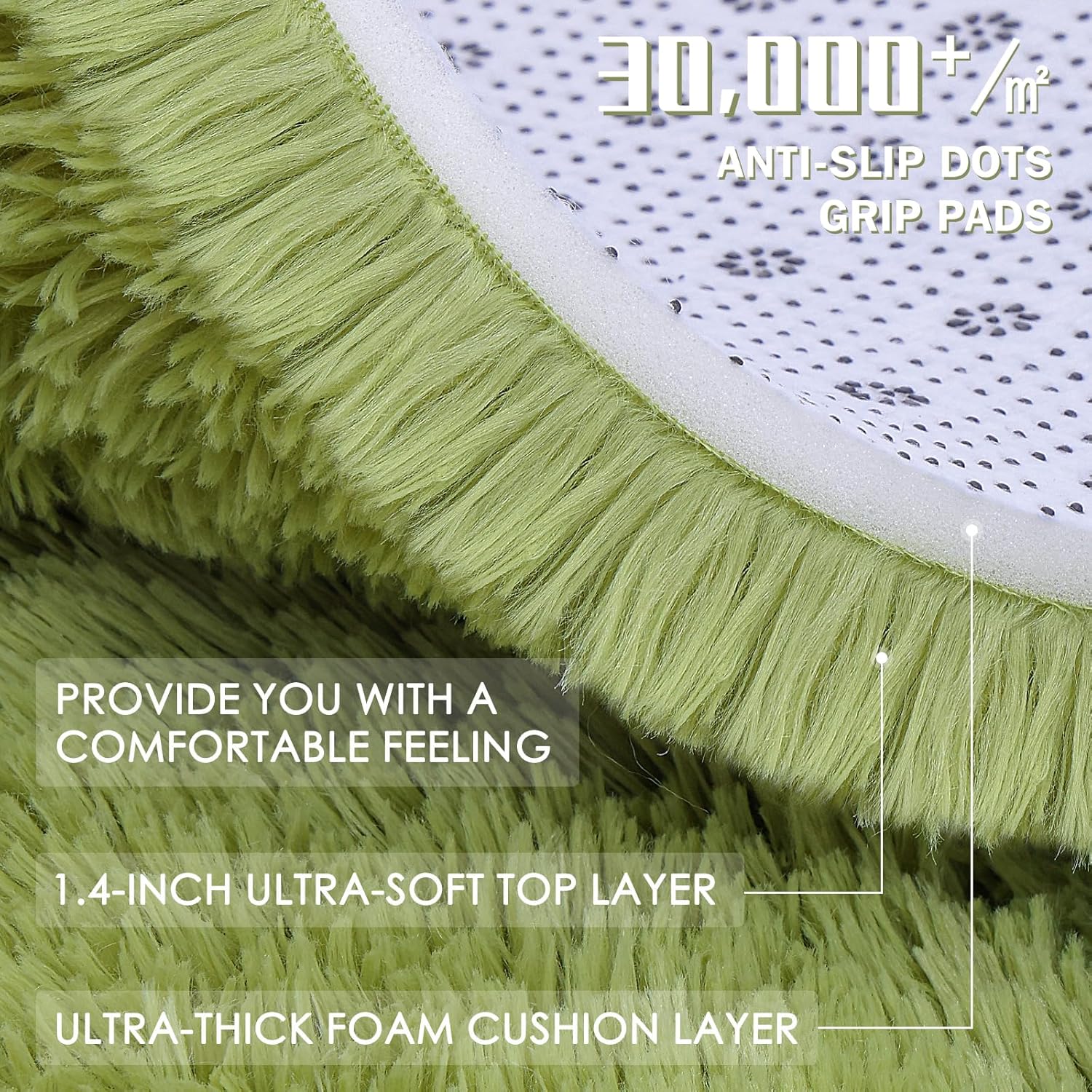OLANLY Round Grass Green Area Rug - Soft, Fluffy, Machine Washable 6 ft Carpet for Bedroom & Living Room Decor