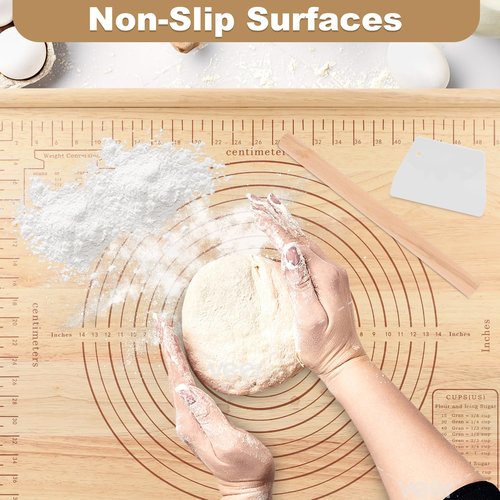 Wood Pastry Board with Measurements|Extra Large 24"x20"|Include Kneading Board,Rolling Pin,Dough Cutter|Multi-Functional Dough Board Set for Pie Mrusts, Pizzas, or Slicing Vegetables