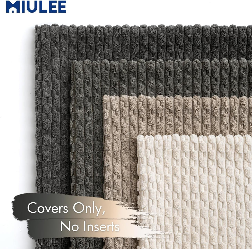 MIULEE Decorative Throw Pillow Covers - Neutral Grey Striped Design | Set of 4, 18x18 Inch Soft Corduroy for Modern Home Decor