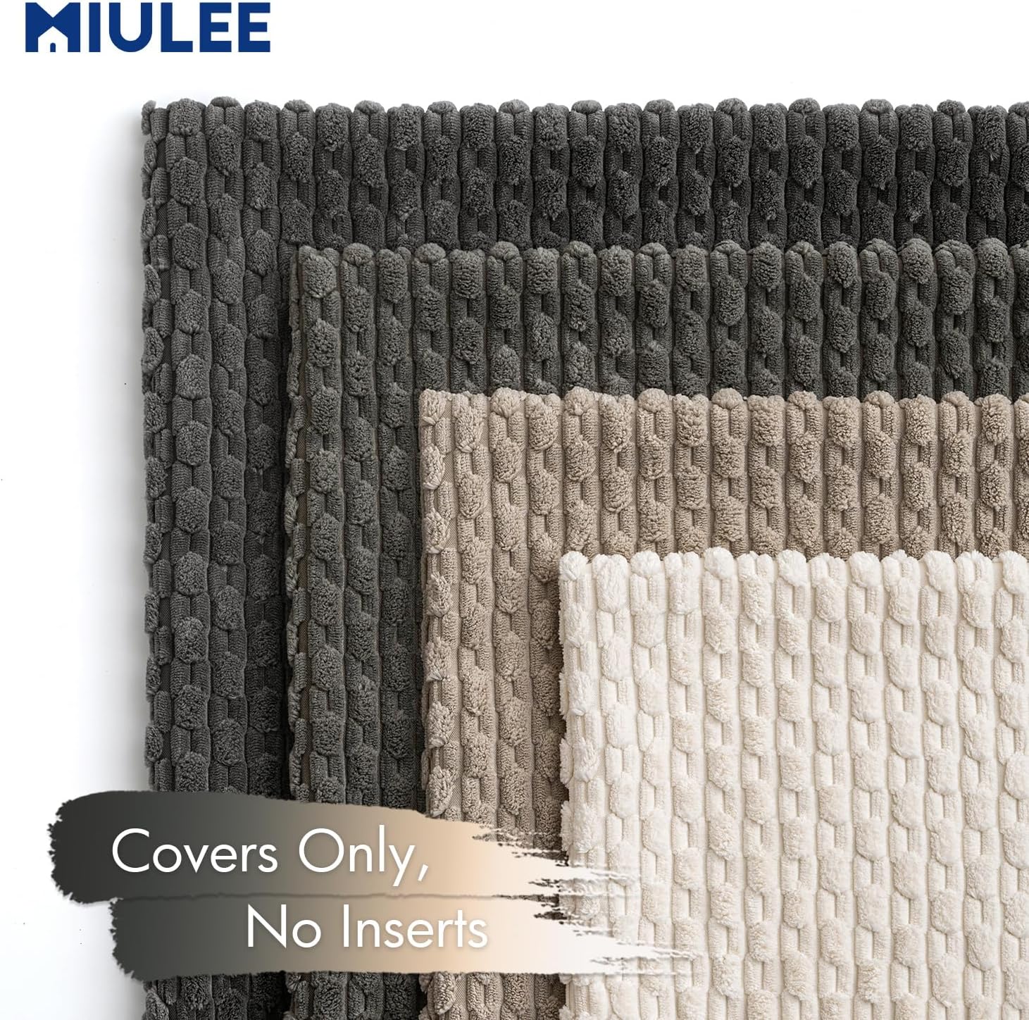 MIULEE Decorative Throw Pillow Covers - Neutral Grey Striped Design | Set of 4, 18x18 Inch Soft Corduroy for Modern Home Decor