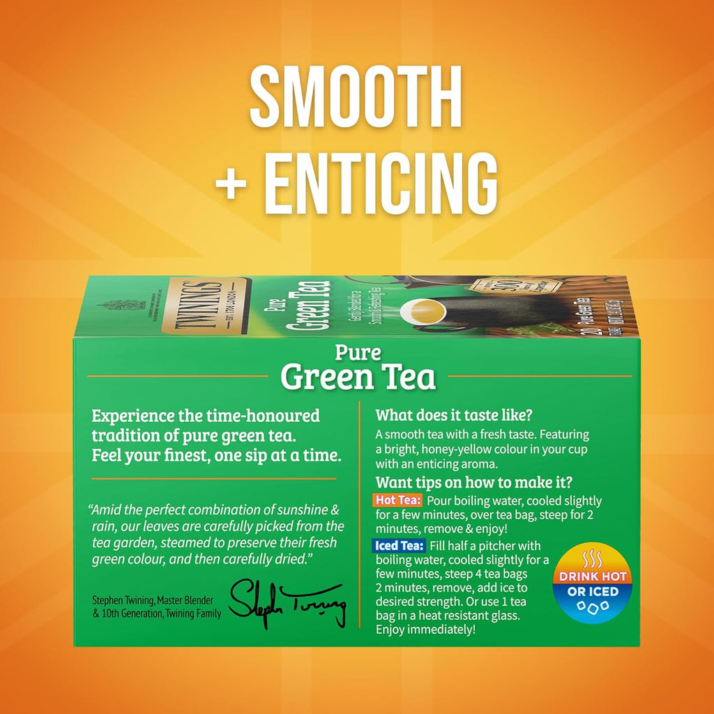Twinings Pure Green Tea - Individually Wrapped Bags, Smooth Flavor & Enticing Aroma | 120 Teabags (Pack of 6)