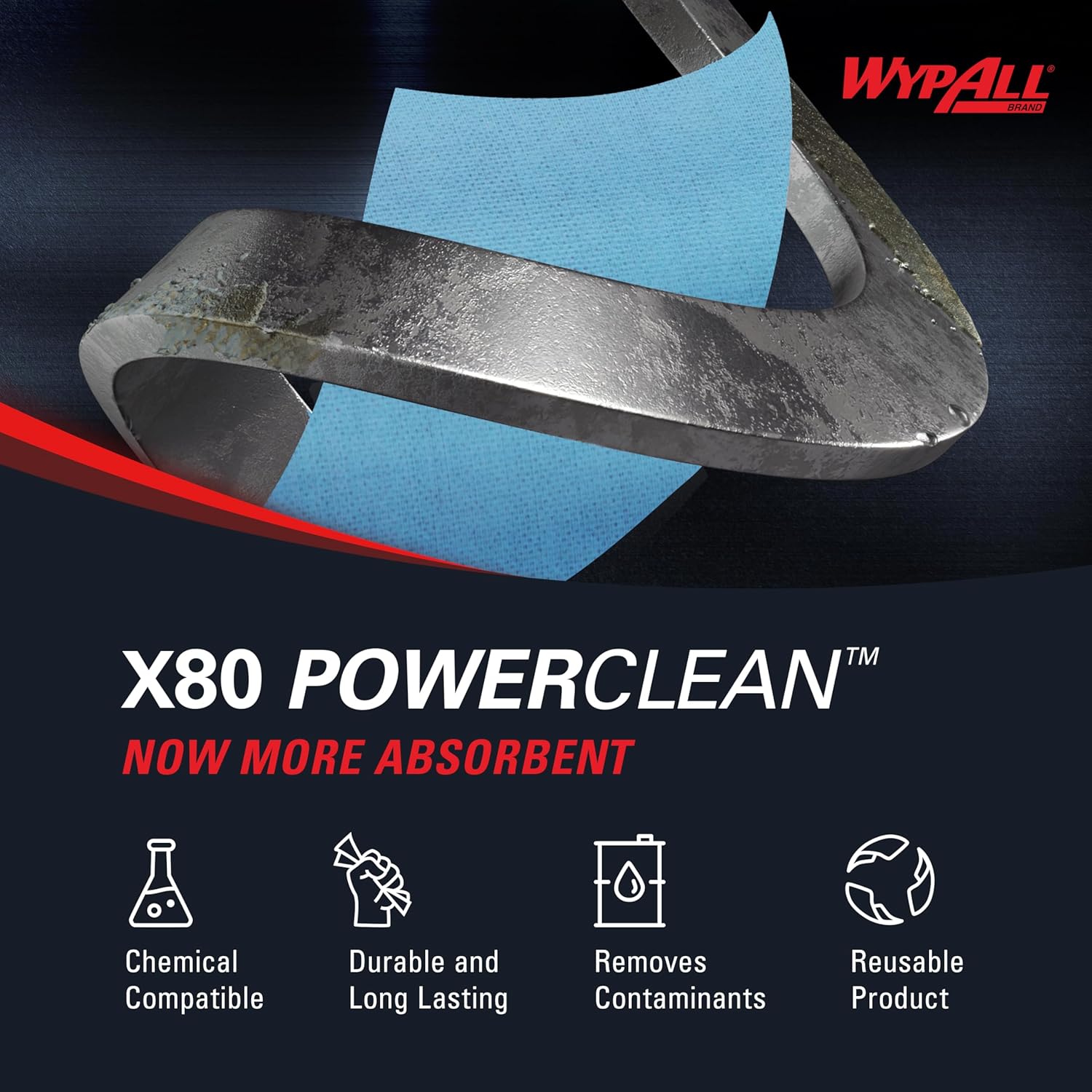 WypAll PowerClean X80 Heavy Duty Cloths - Jumbo Blue Towels for Extended Use | 455 Sheets Total
