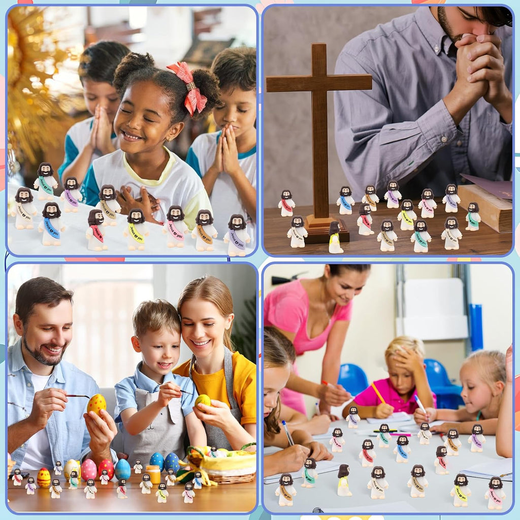 YuDanae Jesus Loves You Figures - 100pcs Baby Jesus Party Favors for Baptism & Easter Crafts (Macaron)