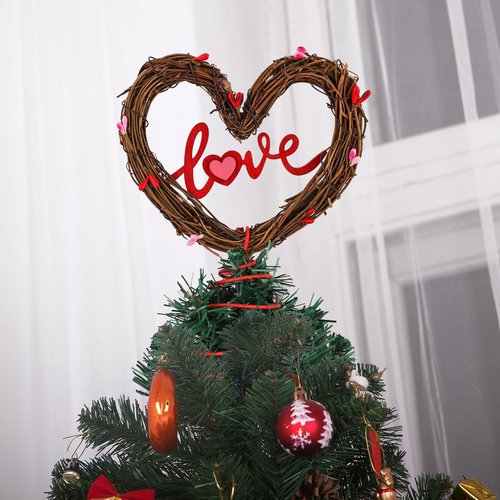 Valentine Tree Topper Heart Tree Topper Rustic Rattan Treetop Valentines Love Heart Wreath Decor for Valentines Wedding Holiday Party Wall Home Front Door Trees Ornament Decor