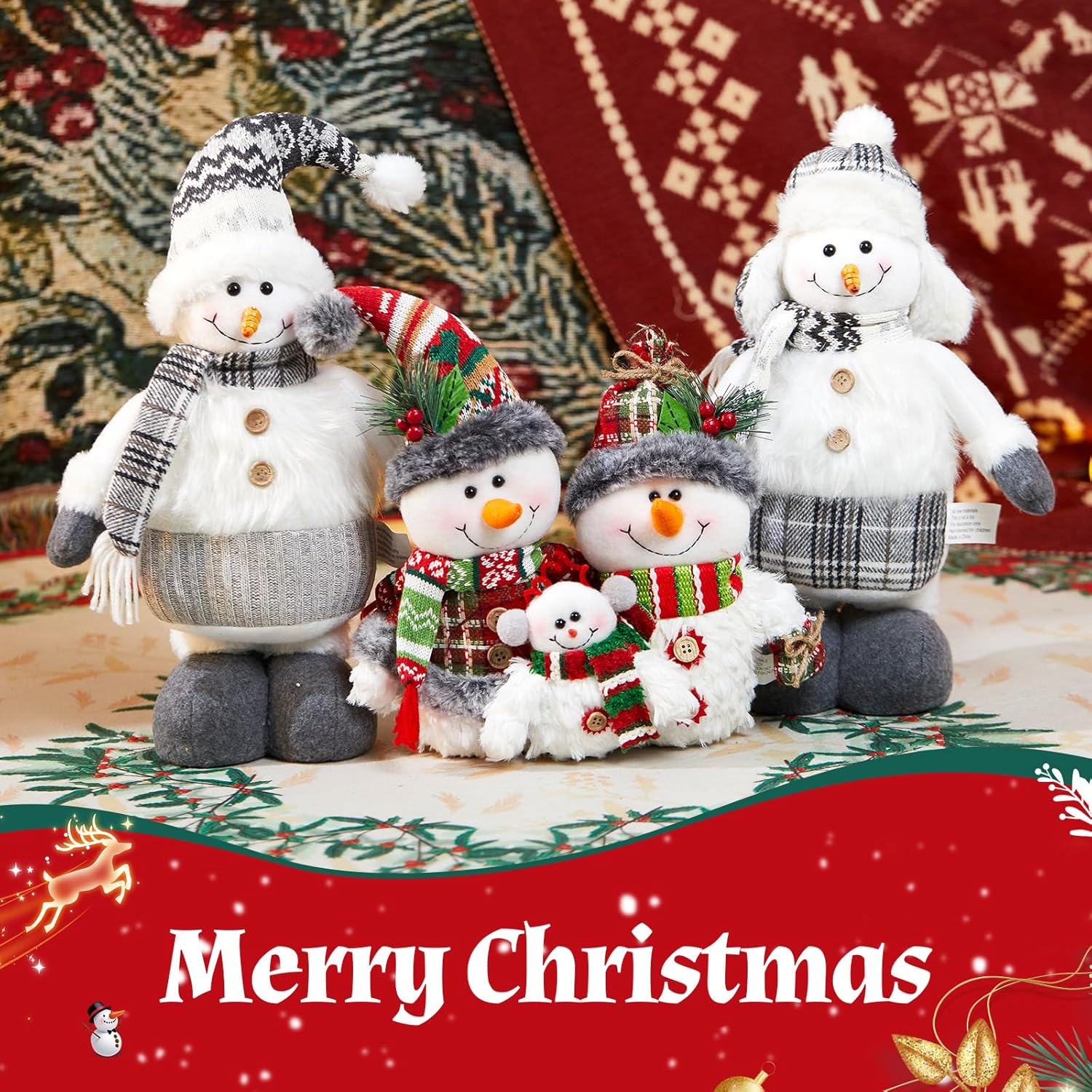 WEWILL 12'' Christmas Snowman Figurine - Cozy Family Decor for Holiday Tabletop & Tree Display