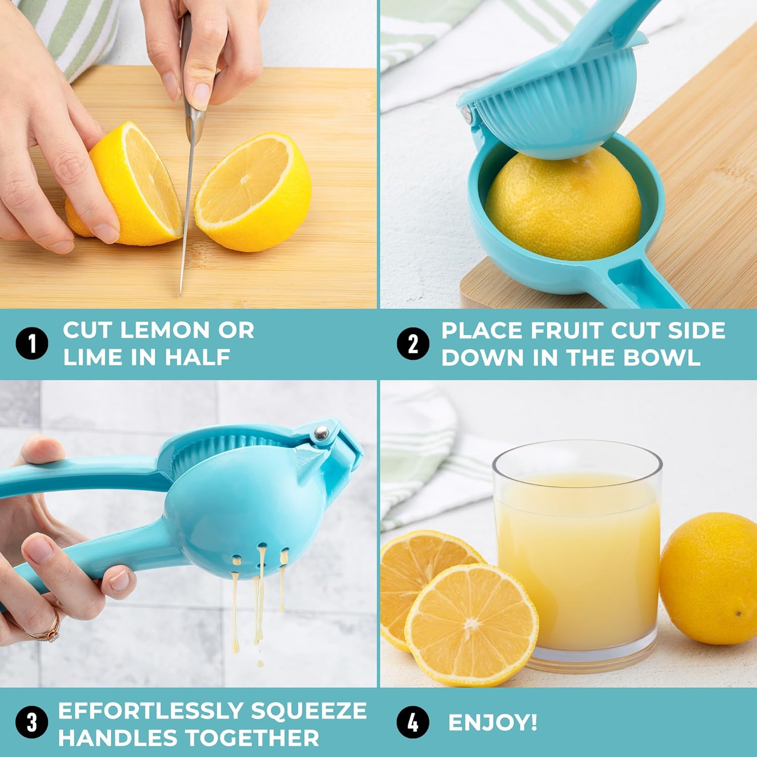 Zulay Premium Metal Lemon Squeezer - Manual Citrus Juicer for Maximum Juice Extraction | Light Blue