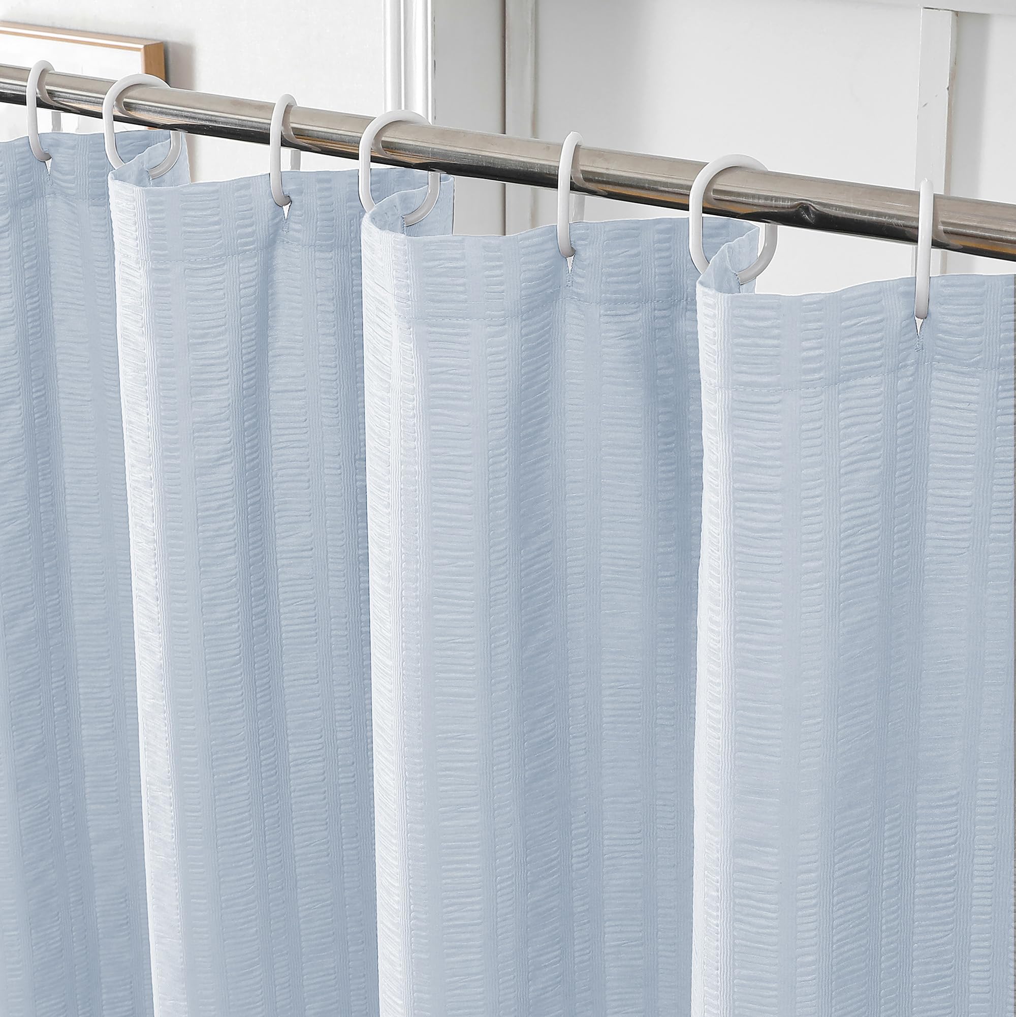 Aiyufeng Light Blue Shower Curtain for Bathroom, Embossed Textured Fabric Shower Curtain for Bathroom - Soft Cloth & Hotel Spa, Machine Washable, 72X72, Glacier Blue