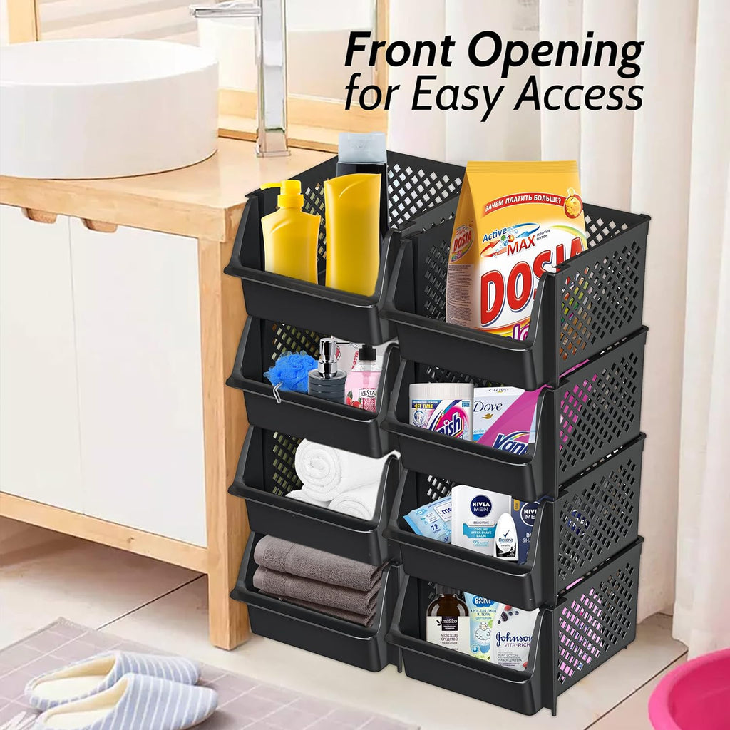 TidyFriend Stackable Storage Bins - Open Front Pantry Organizers for Kitchen & Home | 4-Pack Black