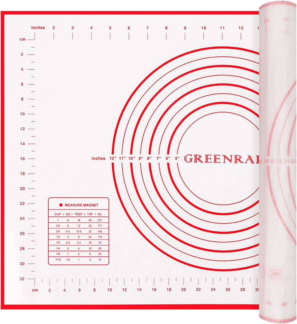 Skiennix Silicone Pastry Mat - Extra Thick Non-Stick Baking Sheet with Measurements | Large 16"x24", Red