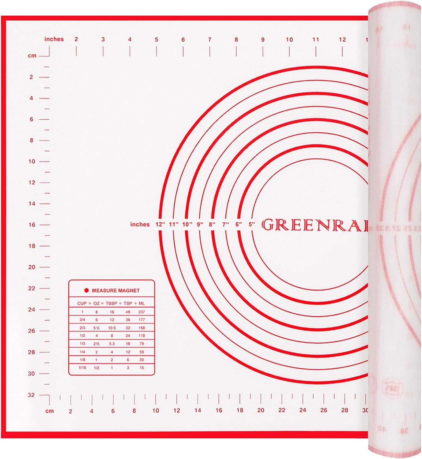 Skiennix Silicone Pastry Mat - Extra Thick Non-Stick Baking Sheet with Measurements | Large 16"x24", Red