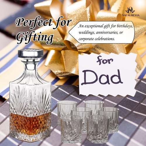 SAI AUREVIA - Customized Whiskey Decanter Gift Set with Plate | Premium Glass, Metal & Wood Design | Elegant Barware for Men | Perfect for Home, Office, Anniversary, Birthday & Special Occasions