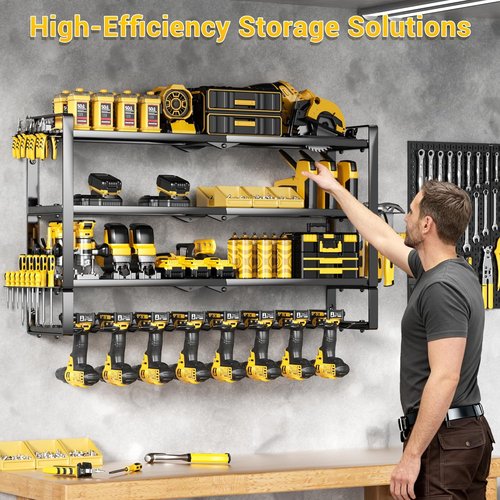 **Skiennix Heavy Duty Power Tool Organizer - 4 Layers Wall Mount with 8 Cordless Drill Holders | 400lbs Capacity**