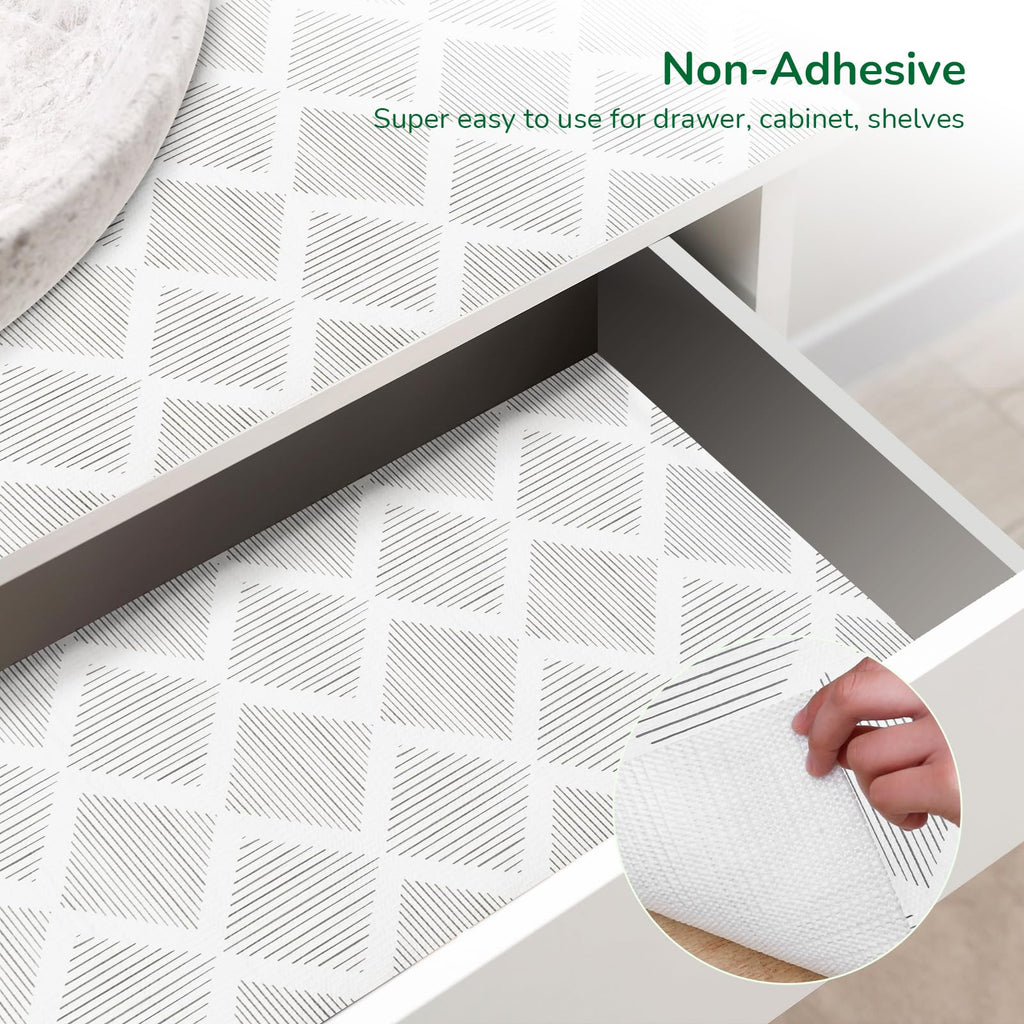 Shelf and Drawer Liners for Kitchen Cabinets Non-Adhesive 12" x20FT, Non-Slip Cabinet Liner, Waterproof Shelf Paper Thickened Washable Mats, Protection for Shelves, Cupboard, Pantry, Drawers, Dresser