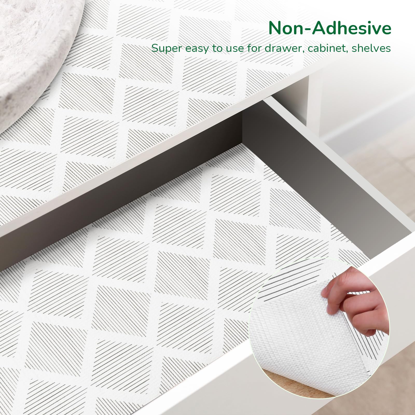Shelf and Drawer Liners for Kitchen Cabinets Non-Adhesive 12" x20FT, Non-Slip Cabinet Liner, Waterproof Shelf Paper Thickened Washable Mats, Protection for Shelves, Cupboard, Pantry, Drawers, Dresser