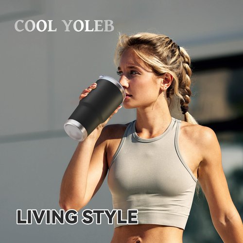 Cool Yoleb 30 oz Tumbler with Lid Stainless Steel Tumblers Bulk Vacuum Insulated Cup Reusable Powder Coated Travel Mug Double Wall Leak Proof Cups Keep Cold Drinks for 12 Hours Black, Set of 12