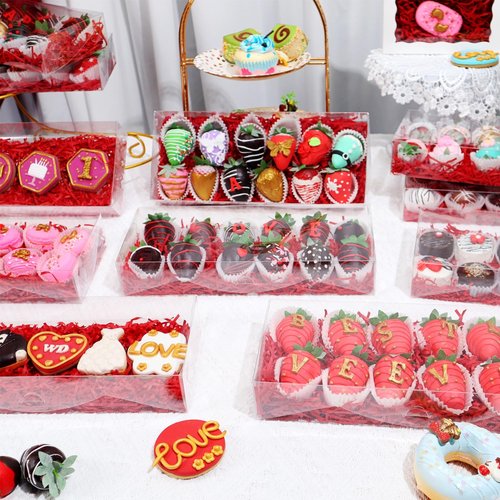 SLShePack 24PCS 12x5x2 Inches Clear Treat Boxes for Chocolate Covered Strawberries, Cocoa Bombs, Donuts, Muffins, Pastries, Bakery, Cookie, Macaron, Gift Boxes for Party Favors