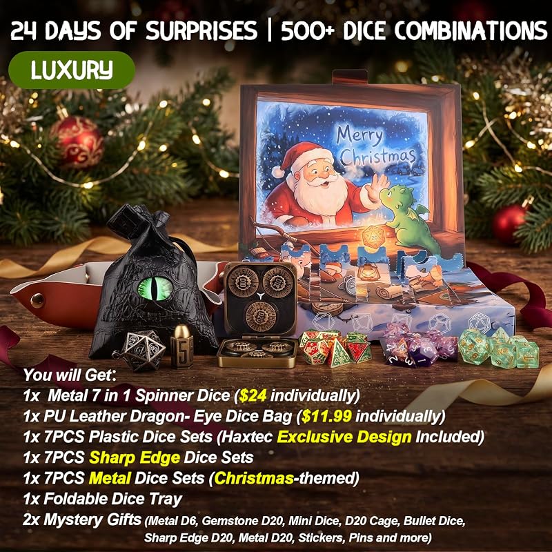 Haxtec DND Dice Advent Calendar 24-Day Mystery Countdown - Luxury Blue+1