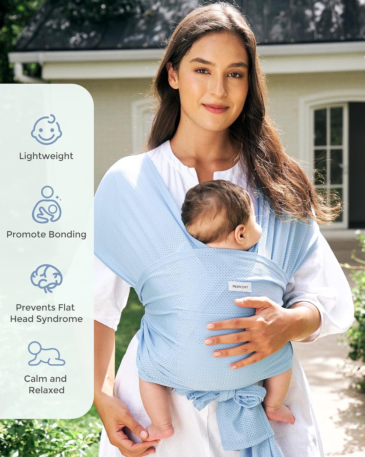 Momcozy Baby Carrier AirMesh - Lightweight Cooling Sling for Newborns to Toddlers 8-35 lbs | Ideal for Summer, Pool, Beach - Light Blue