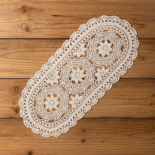 Oval Lace Table Runner Cotton Crochet Lace Table Runner Doilies Floral Tables Scarf Furniture Cloth Cover Handmade Tables Dresser Scarf Décor Crochet Placemats (Beige Oval, 12x24 Inch)
