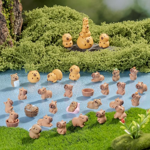 Faunamancy 54 Pcs Mini Capybara Resin Figurines,Miniature Animal Figures,Capybara Cake Topper and Party Decorations,Garden Landscape Accessories,Capybara Gifts (Mini Capybara 54Pcs)