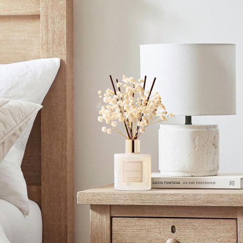 COCORRÍNA Reed Diffuser - Jasmine & Mint 6.7 Fl. Oz Set with Sticks & Preserved Baby's Breath | Home Decor