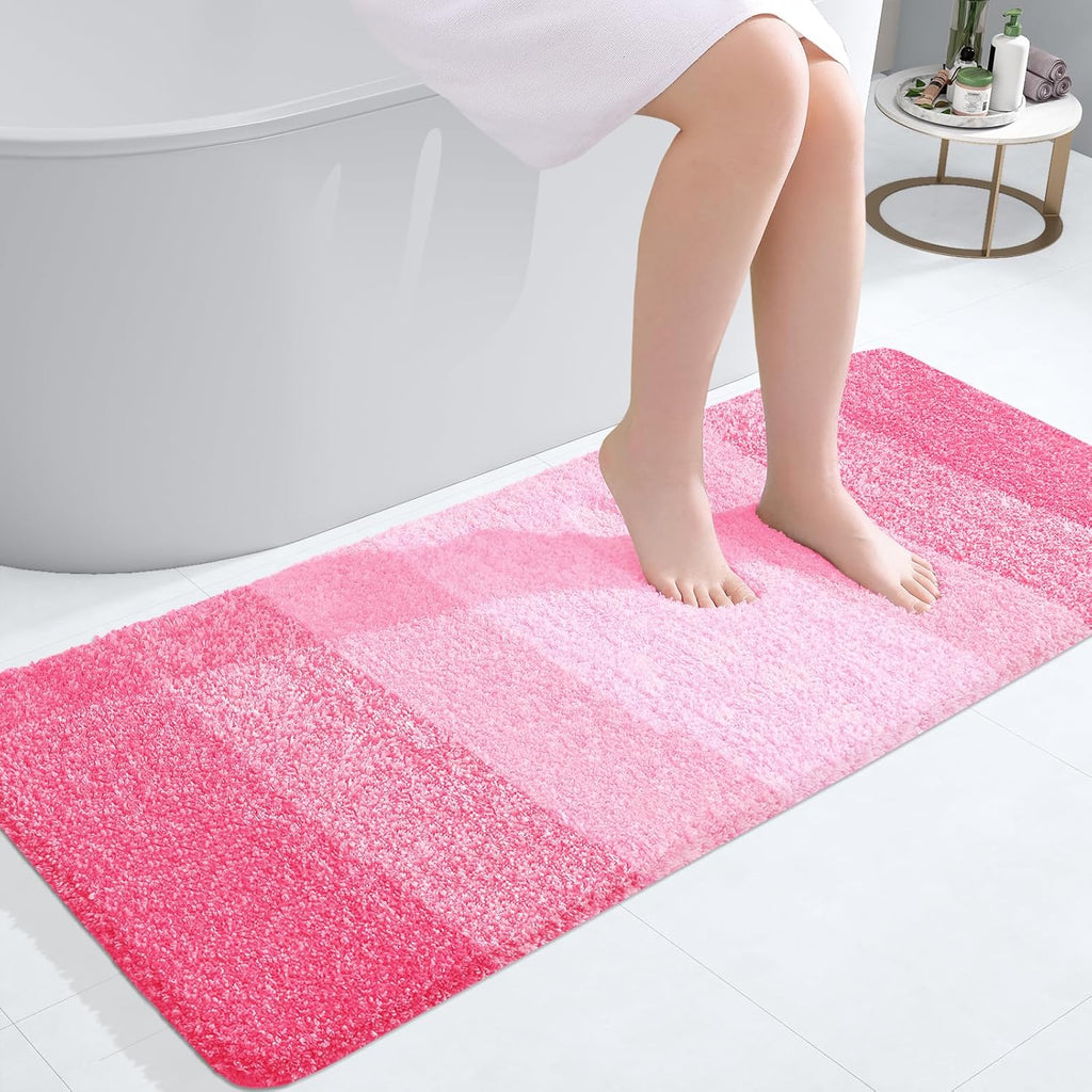 OLANLY Bathroom Runner Rug - Extra Soft Microfiber Mat | Quick-Dry, Washable, 47x20 Inches, Pink