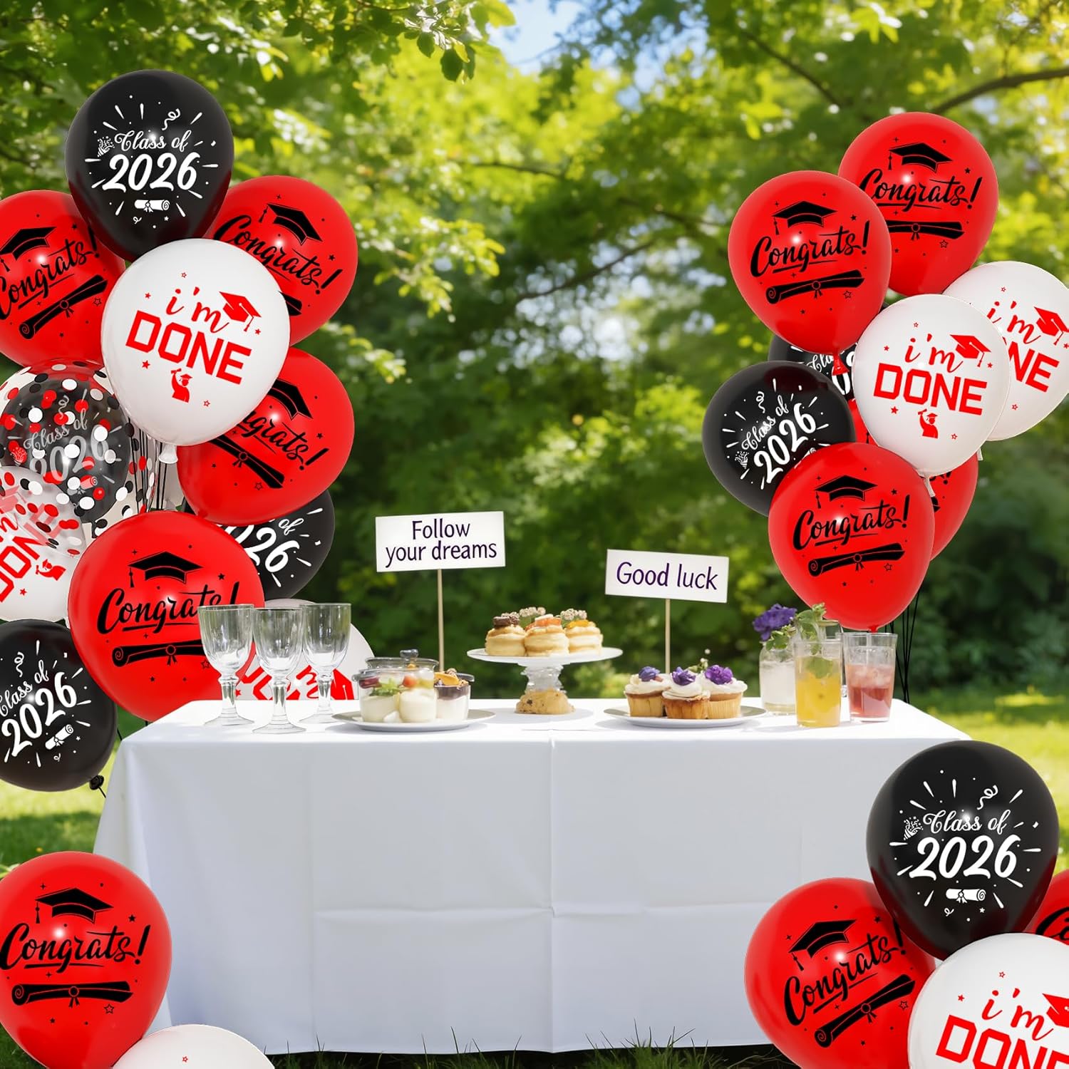Red and Black Balloons Set by [Brand Name] - 72pcs Graduation Party Decorations with 12-Inch Metallic Confetti Balloons