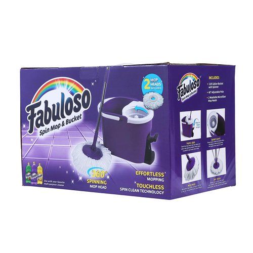 Fabuloso Spin Mop and Bucket, Hands-Free Wringing Spin Bucket - Machine Washable and Replaceable Microfiber Mop Head, Adjustable Pole Length - Clean Your Floors with Ease
