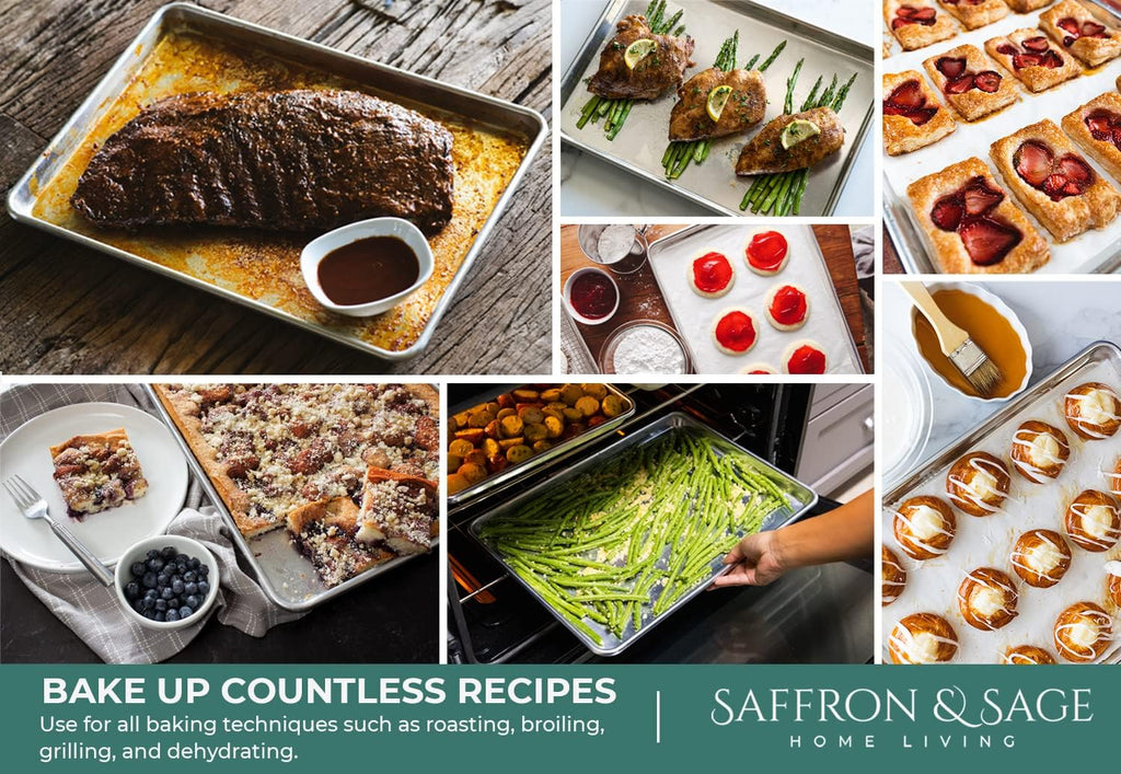 Saffron & Sage Home Living Cookie Sheet Pan Set - 2 Pack Heavy-Duty Aluminum Baking Sheets | 18x13, Rust & Warp Resistant