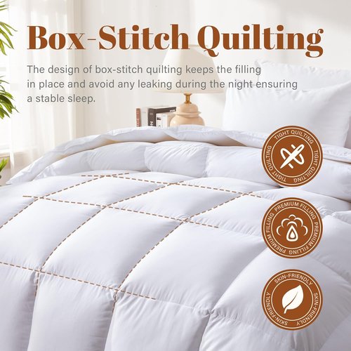 Feather and Down Comforter - Luxurious All-Season Queen Duvet Insert | 100% Cotton, Soft White, 90 x 90 Inches