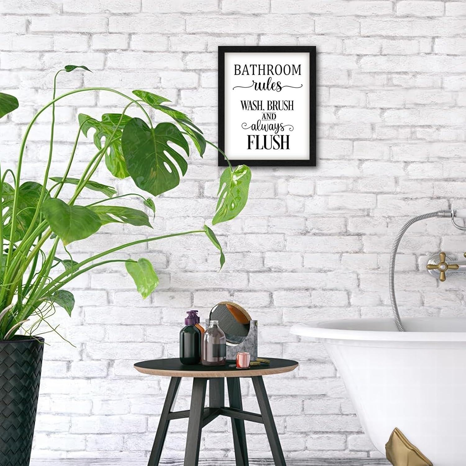 Regine Switzerland Funny Bathroom Wall Art - Framed 8x10 Inches Black and White Toilet Rules Decor | Essential Restroom Canvas Prints