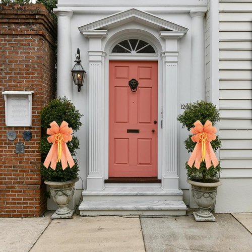 Large Orange Burlap Easter Wreath Bow - Farmhouse Decorative Bow with String | 11.42 x 20.87 Inches