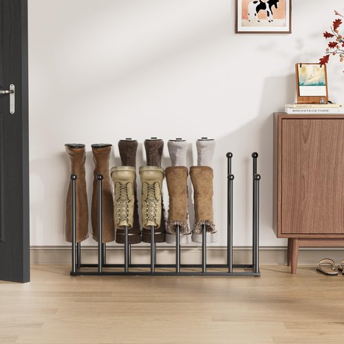 pickpiff Free Standing Shoe Racks - 19.5 Inch Black Metal Boot Rack Organizer Tall Boots for Dorm Room, Closet, Entryway, Bedroom, Patio Outdoor, Hallway, Black, Shoe Storage Fit for 8 Pairs