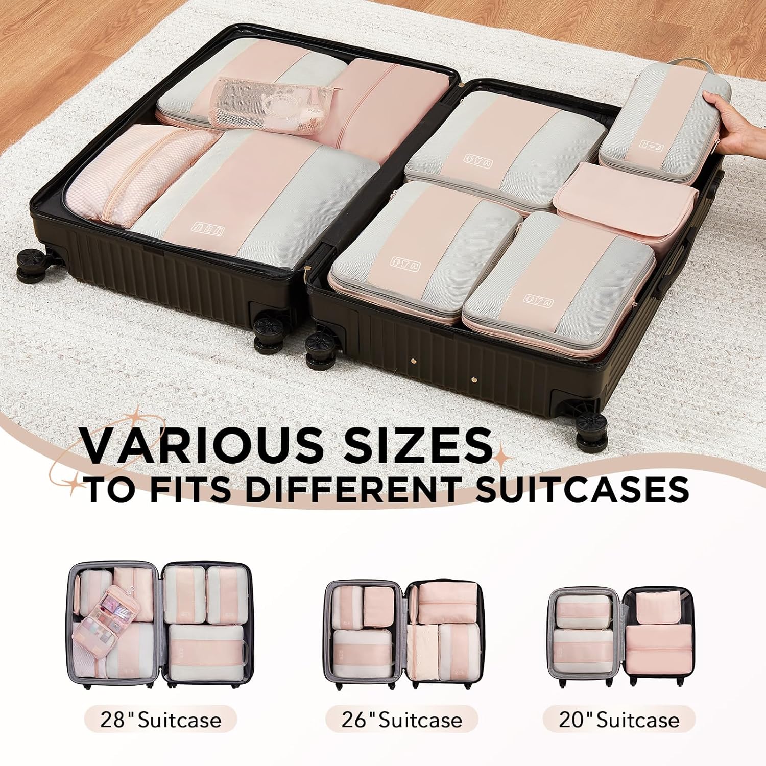OlarHike Compression Packing Cubes - 10 Set Travel Organizer for Clothes | Space-Saving Beige Bags