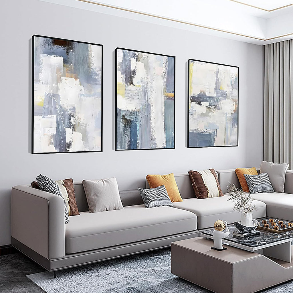 Skiennix Wall Art Set - Boho Black & White Canvas Paintings for Living Room | Large 24"x32" Framed Decor