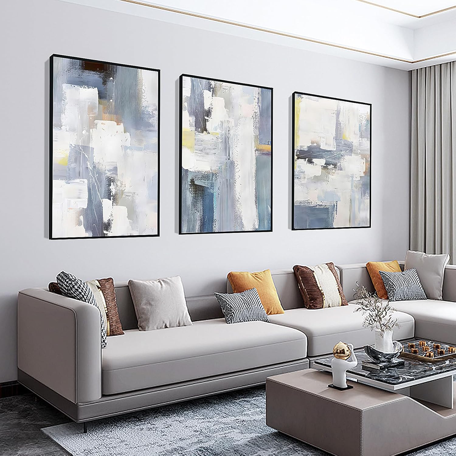 Skiennix Wall Art Set - Boho Black & White Canvas Paintings for Living Room | Large 24"x32" Framed Decor