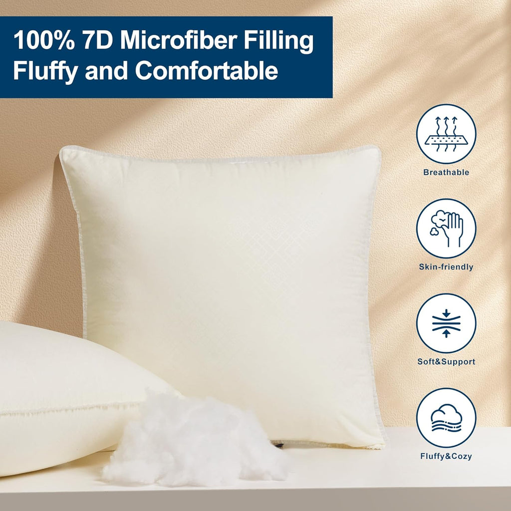 Skiennix 18 x 18 Throw Pillow Inserts - Soft Plush Virgin Fiber Filling | Machine Washable - White, Set of 2