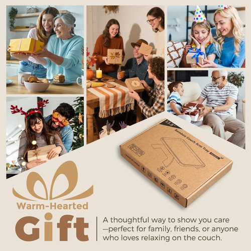Tomlyop Couch Armrest Table, Foldable Bamboo Sofa Arm Tray for Couch with a Non-Slip Pad, Clip On Couch Arm Table for Remotes/Eatting/Drinks, Fits Sofa Armrest 3.5"-13.5" Brown