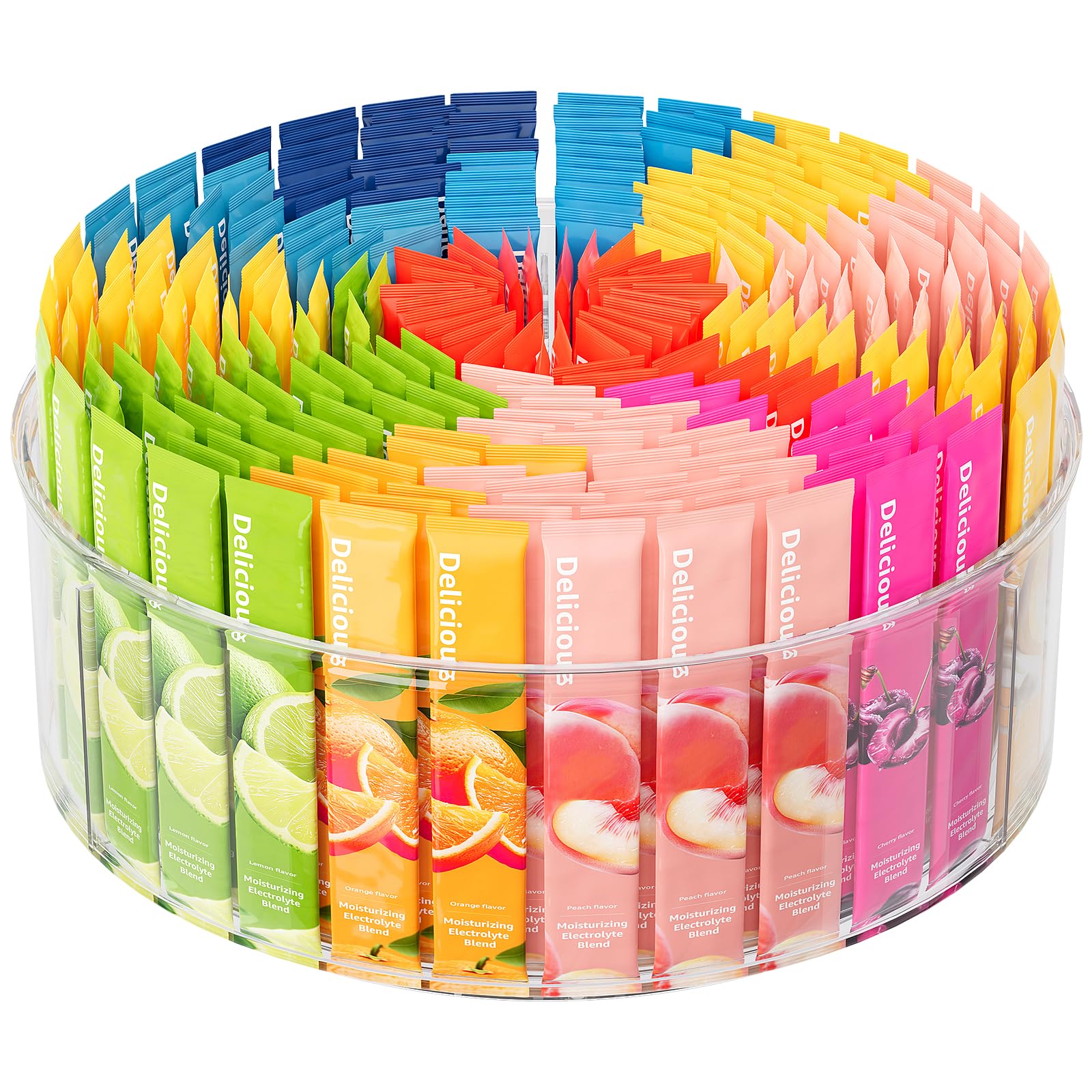 Divided Drink Packet Organizer, Largr Rotating Clear Lazy Susan Turntable for Powdered Drink Mix, Water Drink Packet Holder, Water Flavor Packet, Coffee, Tea – Space-Saving Countertop Organizer